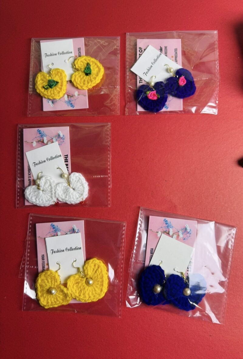 Woven Crochet : Heart shape Earings
