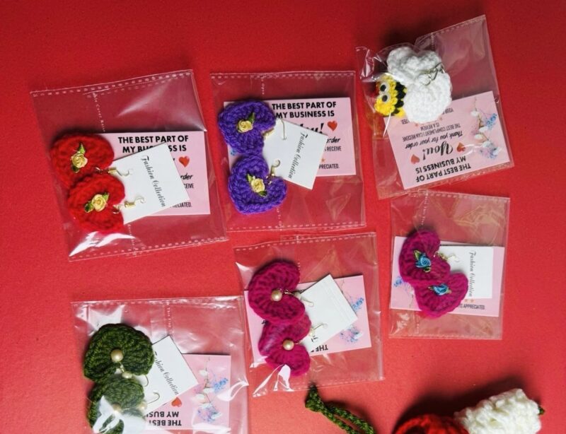 Woven Crochet : Heart shape Earings - Image 2