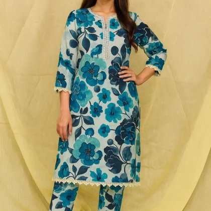 Ocean Bloom – 2-Piece Unstitched Printed Set